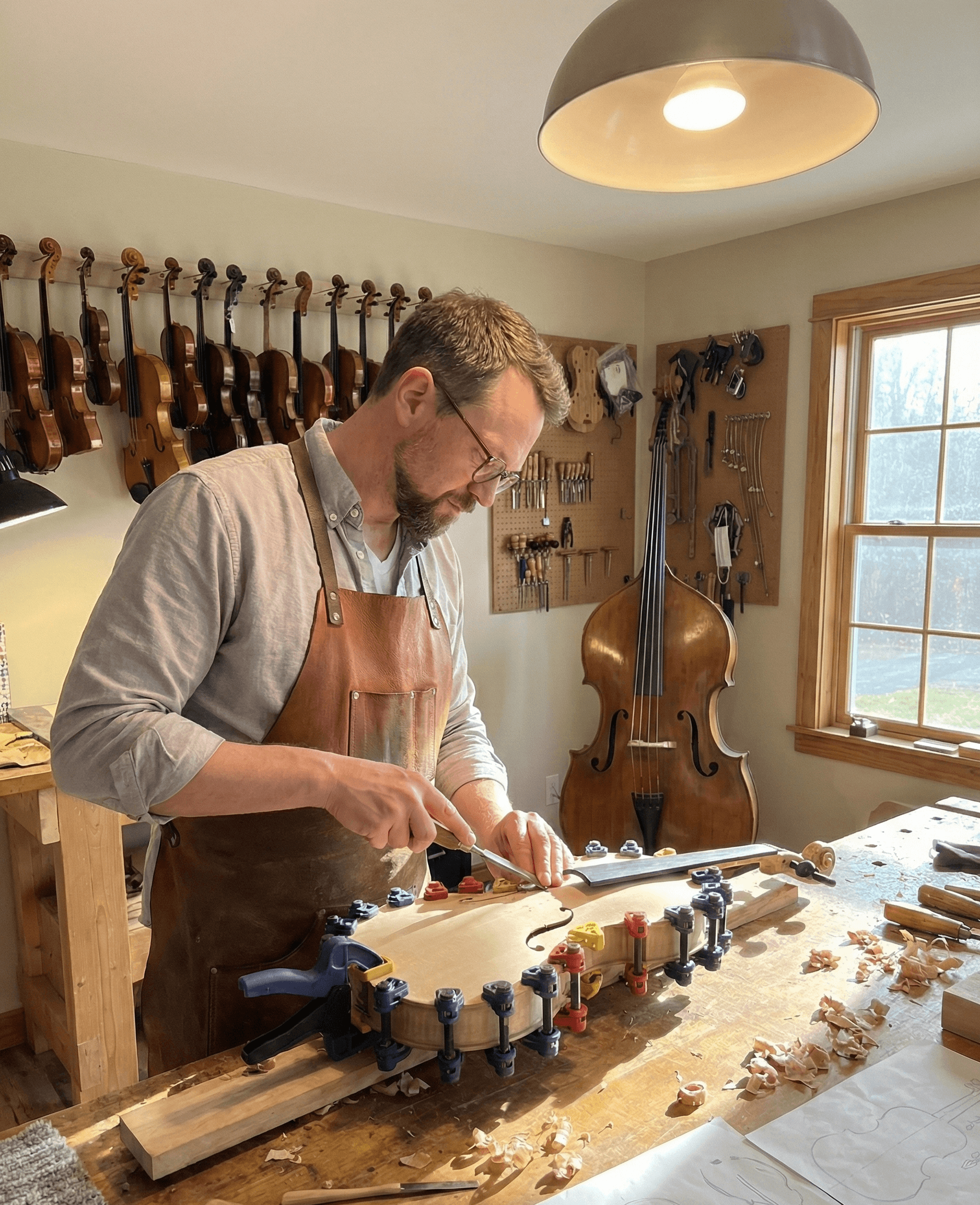 Dylan Race at work in the workshop